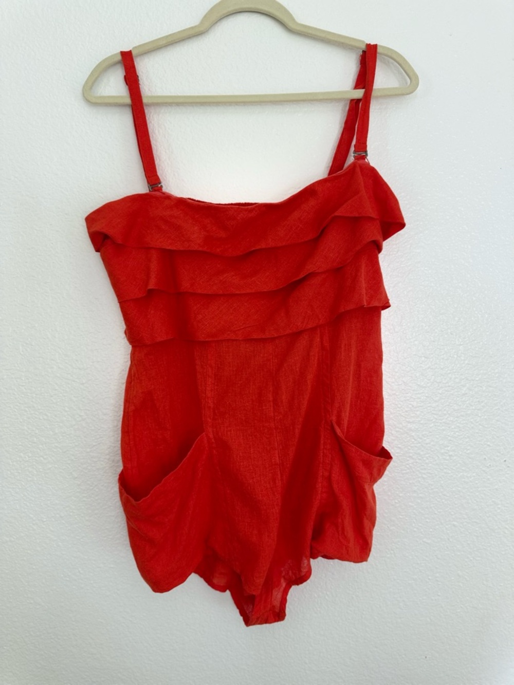 Anthropologie Red Ruffled Romper